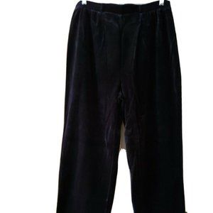 LizSport Velour Pull On Pants Elastic Waist Black Straight Leg